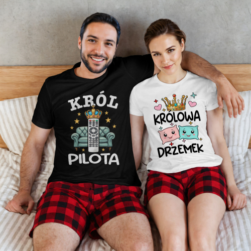 Piżamy dla par zestaw dla dwojga Królowa drzemek Król pilota na prezent walentynki święta